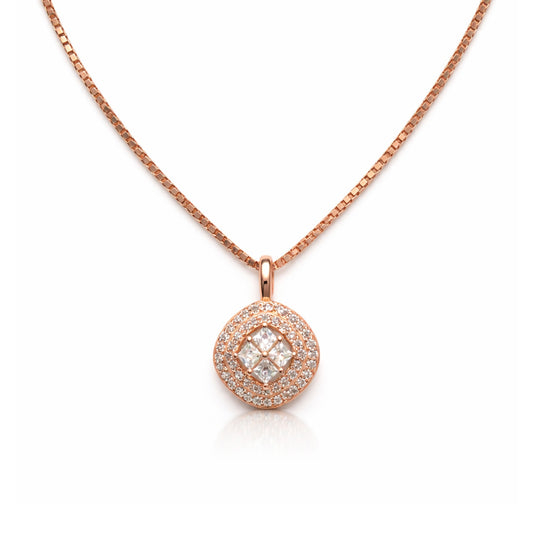 925 Silver Exclusive Rose Gold Polished Micro CZ Stone Chain Pendant