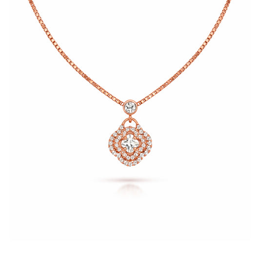 925 Silver Exclusive Rose Gold Polished CZ Stone Chain Pendant