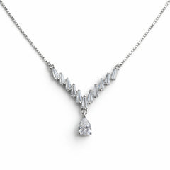 925 Silver V-Shape CZ Drop Chain Pendant with Teardrop Stone