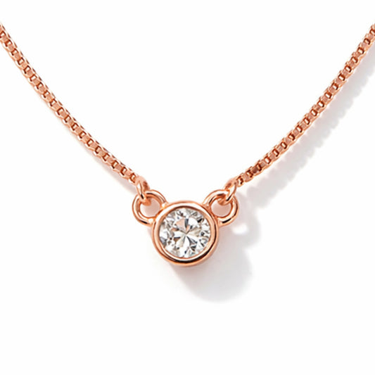 925 Silver Exclusive Rose Gold Polished Close Setting CZ Stone Chain Pendant