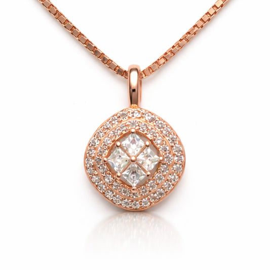 925 Silver Exclusive Rose Gold Polished Micro CZ Stone Chain Pendant