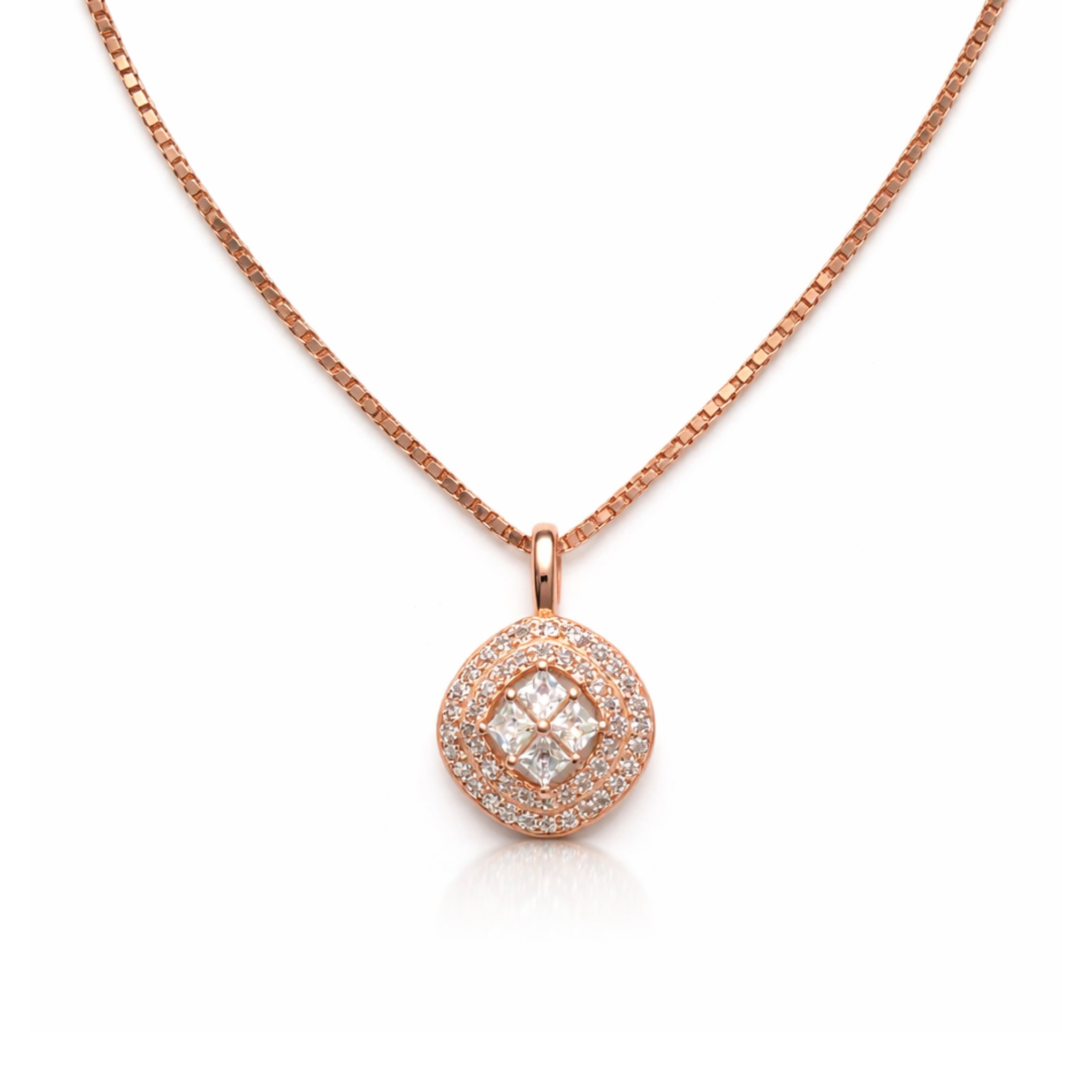 925 Silver Exclusive Rose Gold Polished Micro CZ Stone Chain Pendant