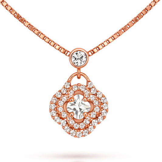 925 Silver Exclusive Rose Gold Polished CZ Stone Chain Pendant