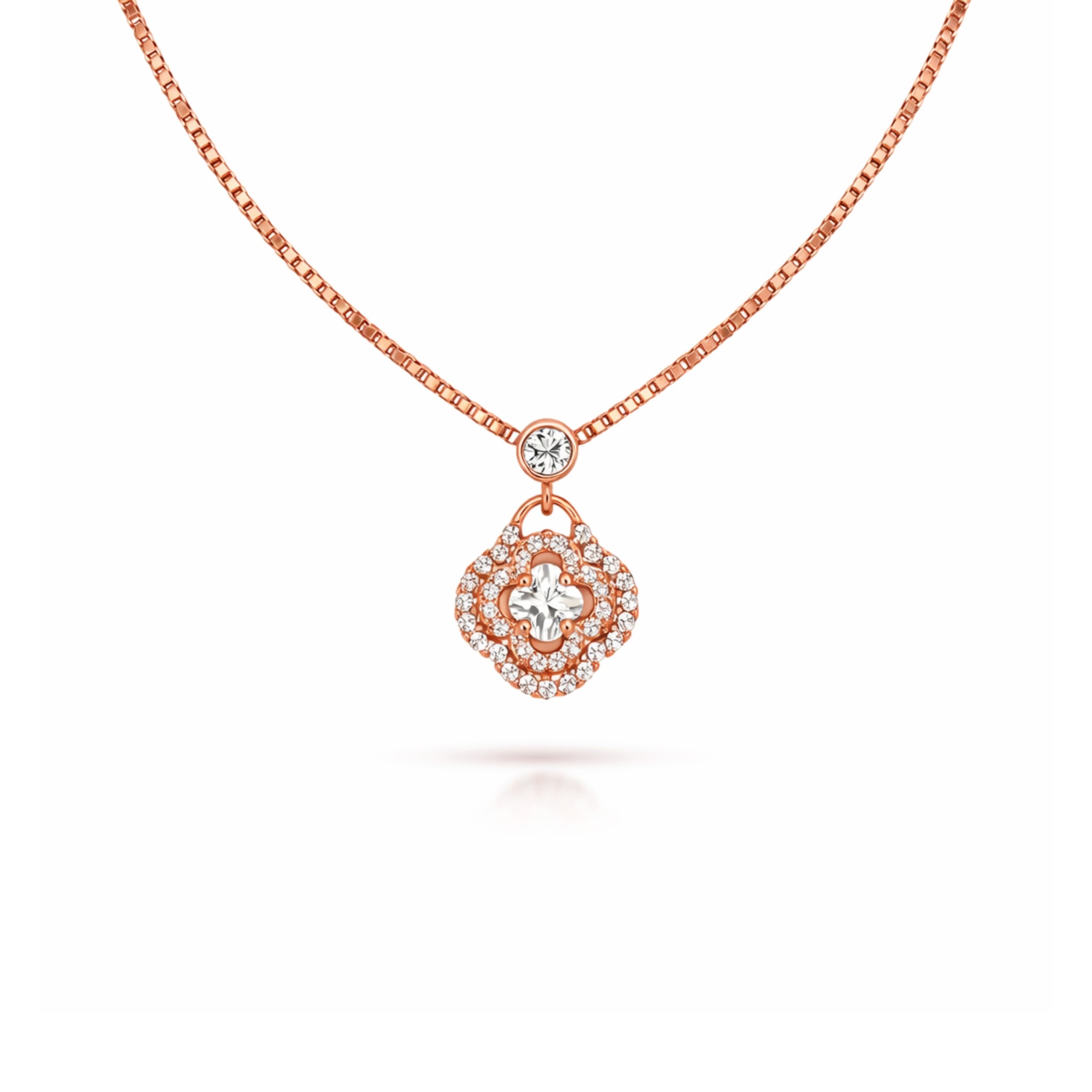 925 Silver Exclusive Rose Gold Polished CZ Stone Chain Pendant
