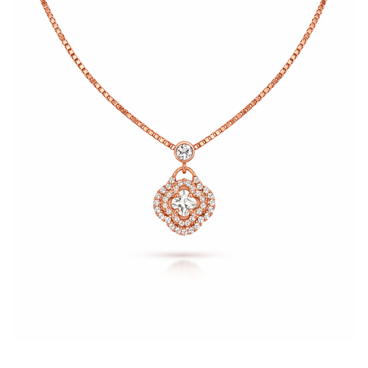 925 Silver Exclusive Rose Gold Polished CZ Stone Chain Pendant