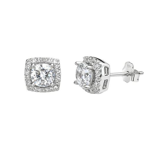 925 Silver 7A Cubic Zirconia Cushion Cut Halo South Screw Stud Earrings