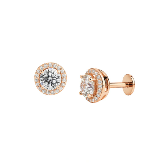 925 Silver Cubic Zirconia Classic Halo South Screw Stud Earrings