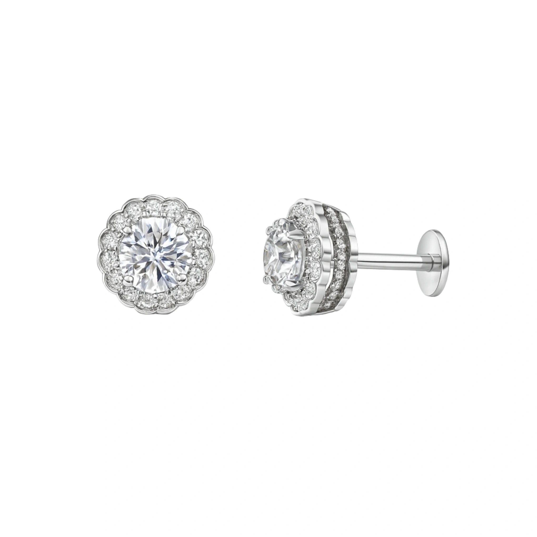 925 Silver Regal Cubic Zirconia Round Scallop Halo Studs