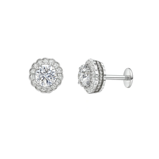 925 Silver Regal Cubic Zirconia Round Scallop Halo Studs