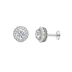 925 Silver Regal Cubic Zirconia Round Scallop Halo Studs