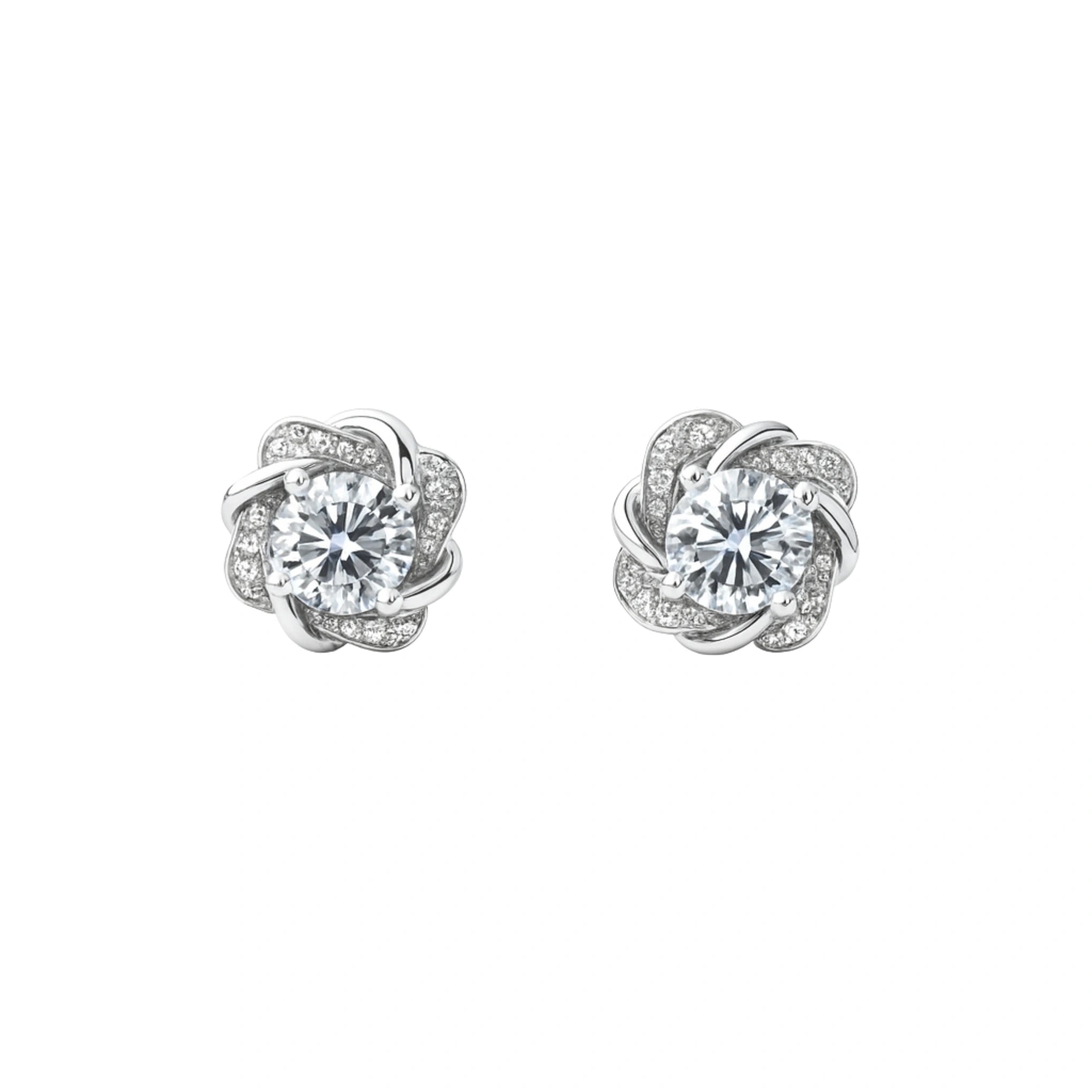 925 Silver Regal Cubic Zirconia Round Swirl Floral Halo Studs