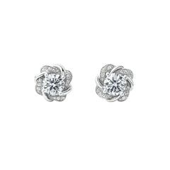 925 Silver Regal Cubic Zirconia Round Swirl Floral Halo Studs