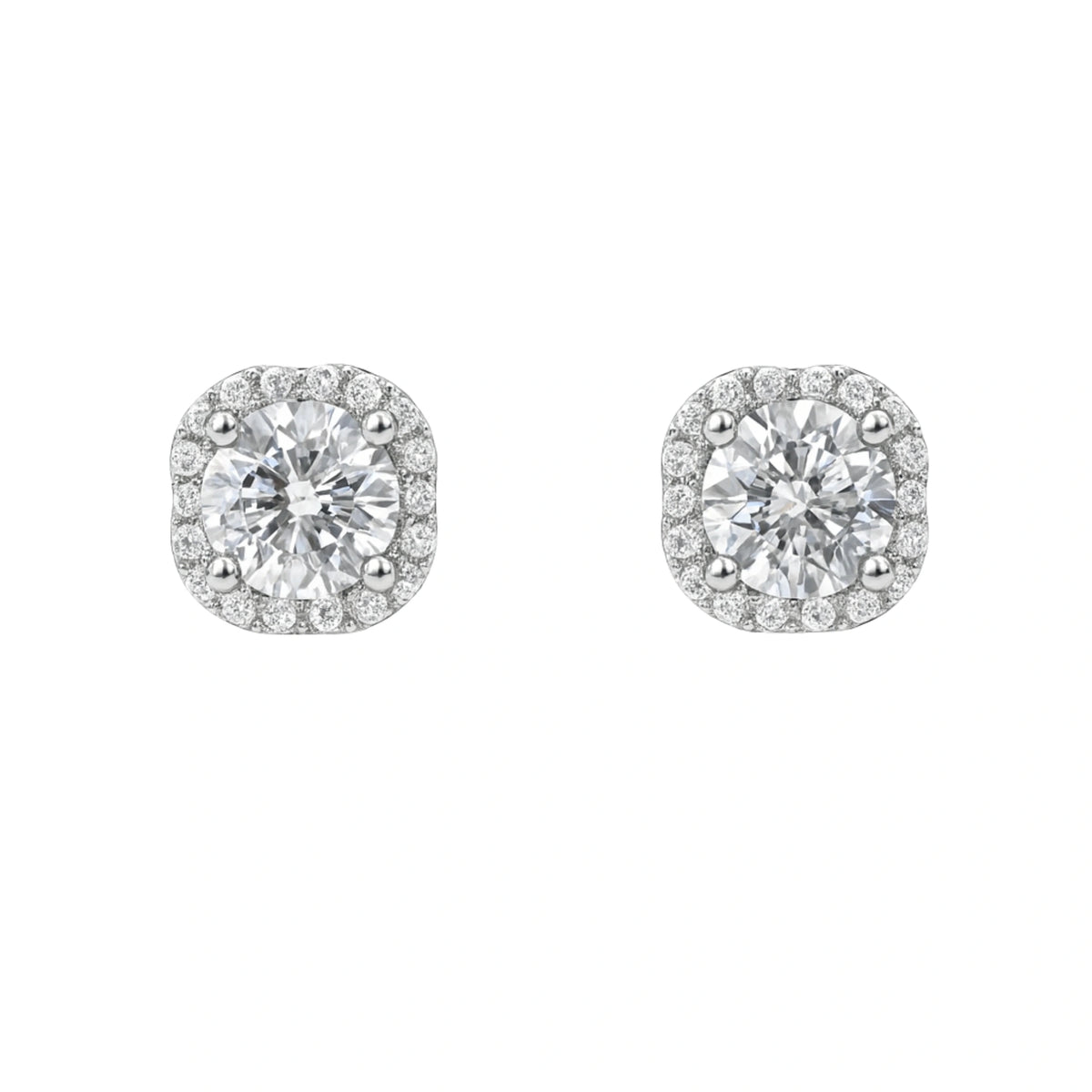 925 Silver Regal Cubic Zirconia Round Cushion Halo Studs