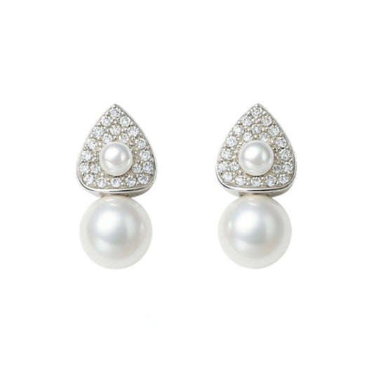 925 Silver Cubic Zirconia Pave Teardrop Pearl Drop Earrings