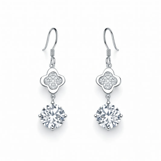 925 Silver Elegant Cubic Zirconia Clover Drop Dangle Earrings