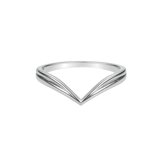 925 Silver Elegant Double Layered Curved Chevron Band Ring