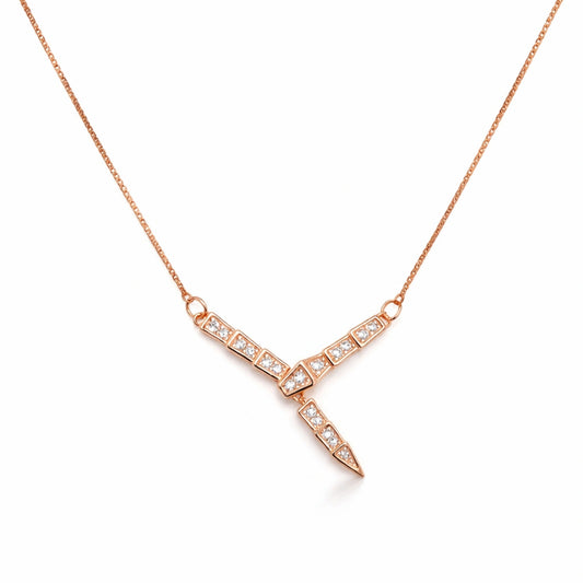 925 Sterling Silver Rose Gold Plated CZ Y-Shape Chain Pendant