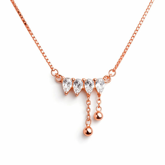 925 Silver Rose Gold Plated Teardrop CZ Drop Chain Pendant
