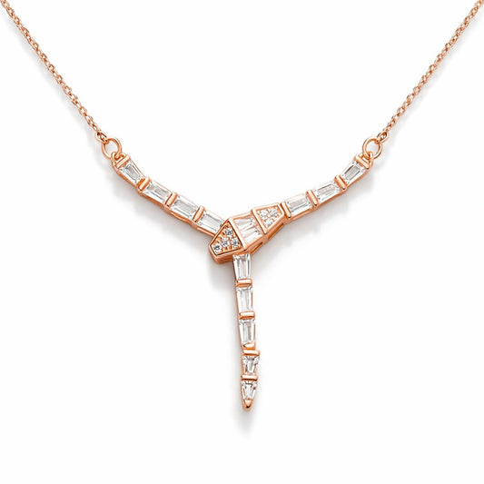 925 Silver Rose Gold Plated Baguette CZ Y-Shape Chain Pendant