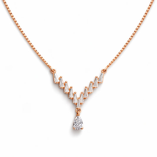925 Silver Minimal Rose Gold V-Shape Drop chain Pendant