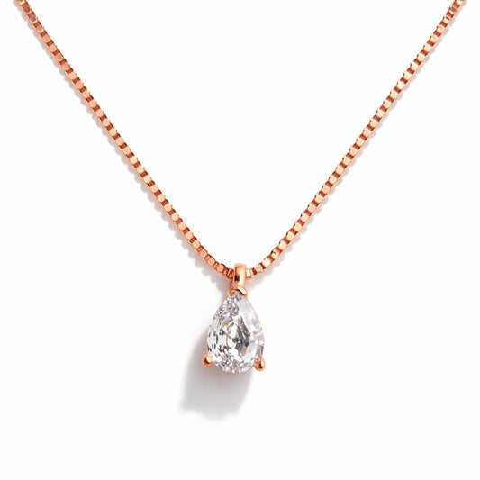 925 Silver Rose Gold Plated Solitaire Teardrop CZ Chain Pendant