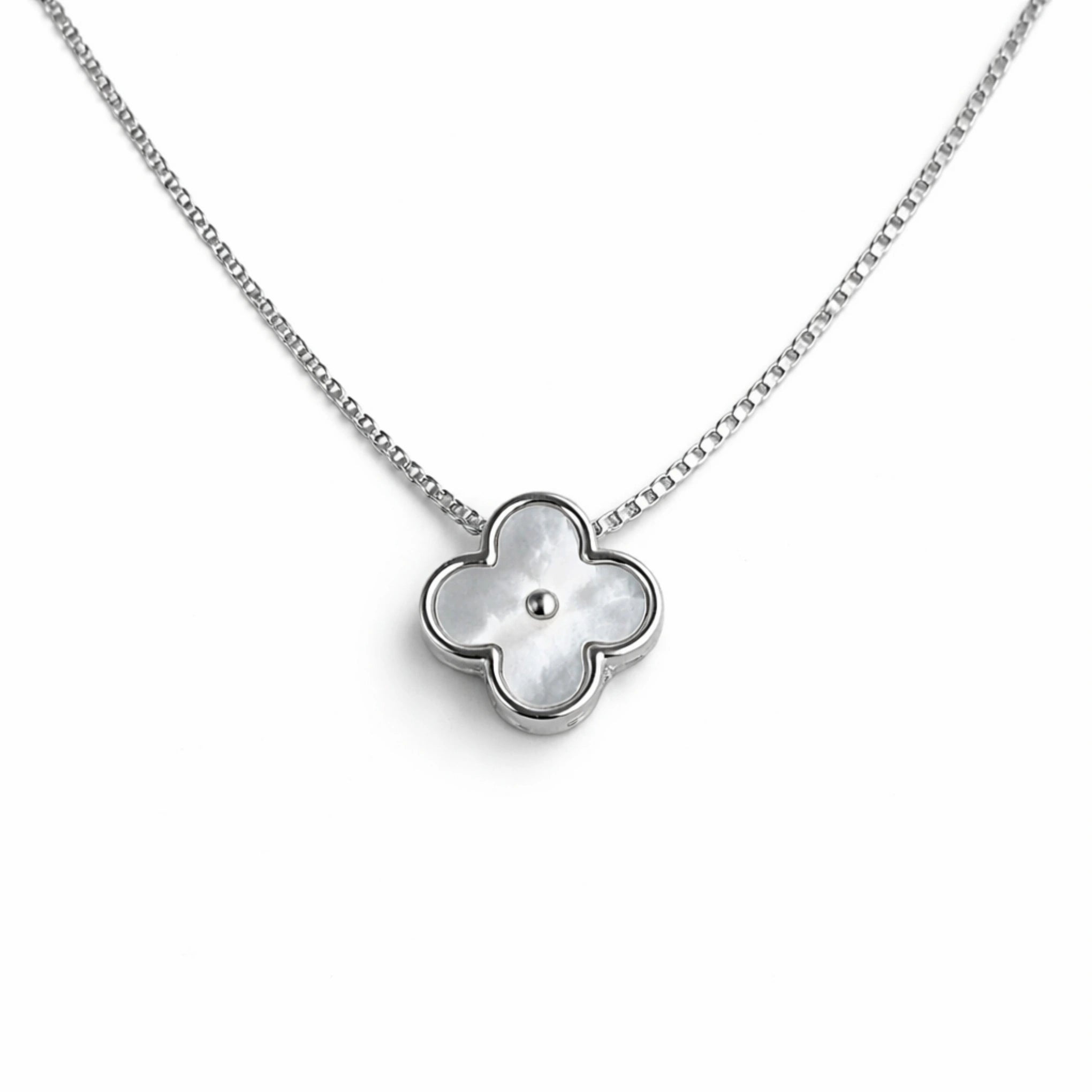 925 Sterling Silver Four Leaf Clover Mother of Pearl Chain Pendant Necklace for Women