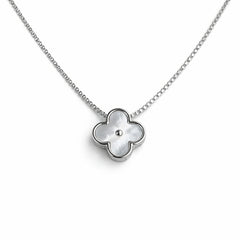 925 Sterling Silver Four Leaf Clover Mother of Pearl Chain Pendant Necklace for Women