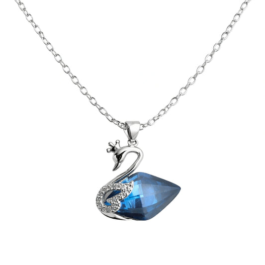 925 Silver Silver Blue Crystal Swan Chain Pendant