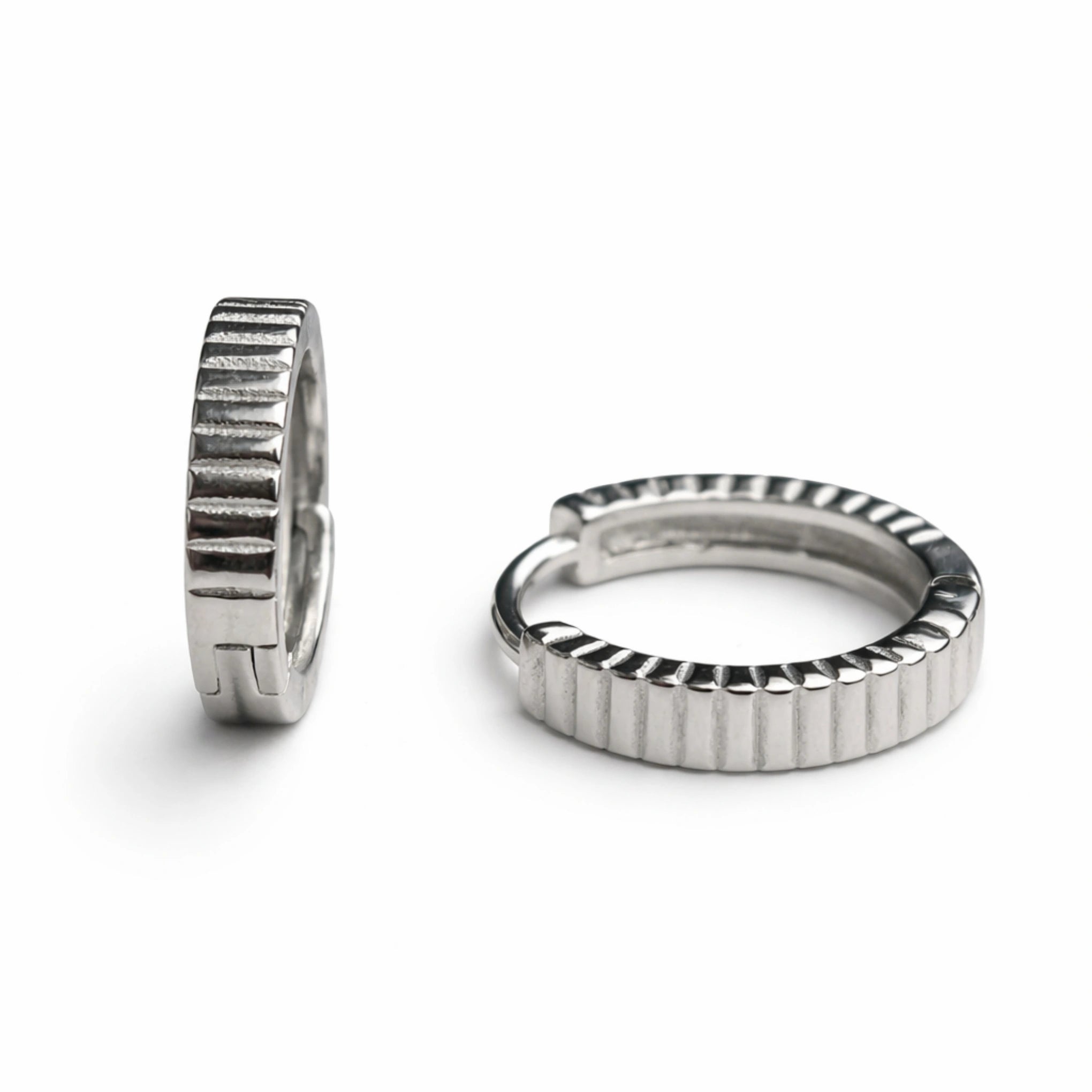 925 Silver Ribbed Textured Bali Hoop Earrings for Women
