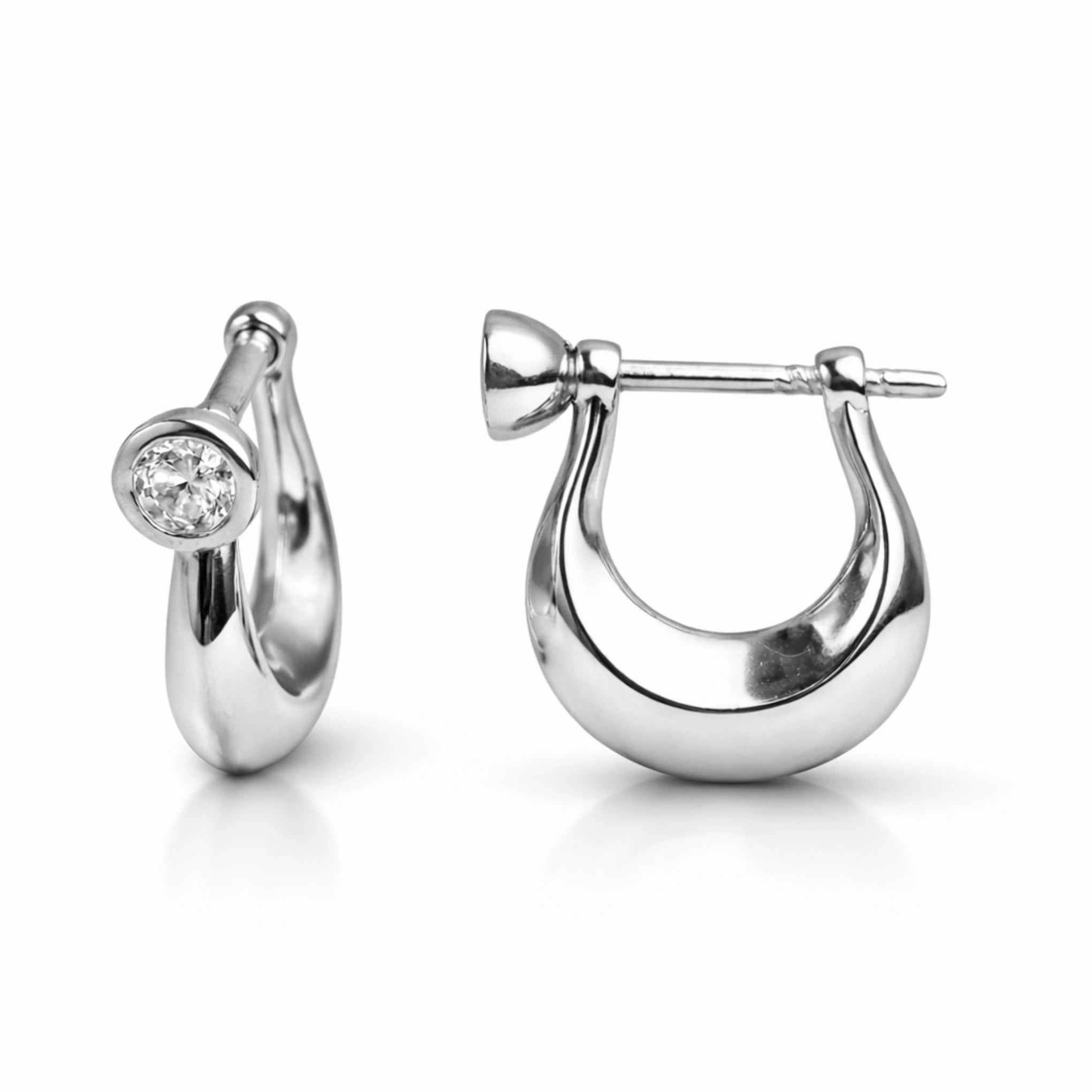 925 Silver Minimal Hoop Earrings with CZ Stone for Women