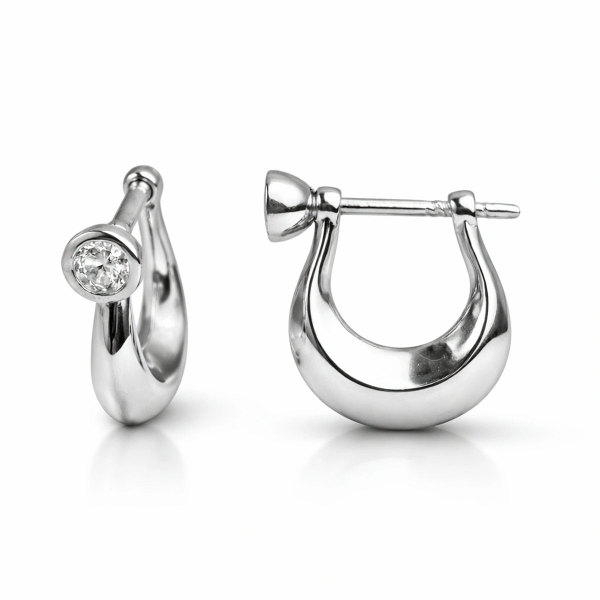 925 Silver Minimal Hoop Earrings with CZ Stone for Women