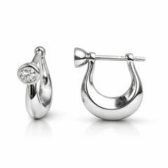 925 Silver Minimal Hoop Earrings with CZ Stone for Women