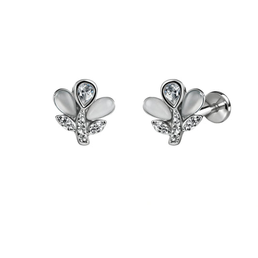 925 Silver Floral Stud Earrings with CZ Stones for Women