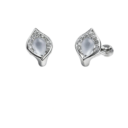 925 Silver Pear Shape Halo Stud Earrings with CZ Stones for Women