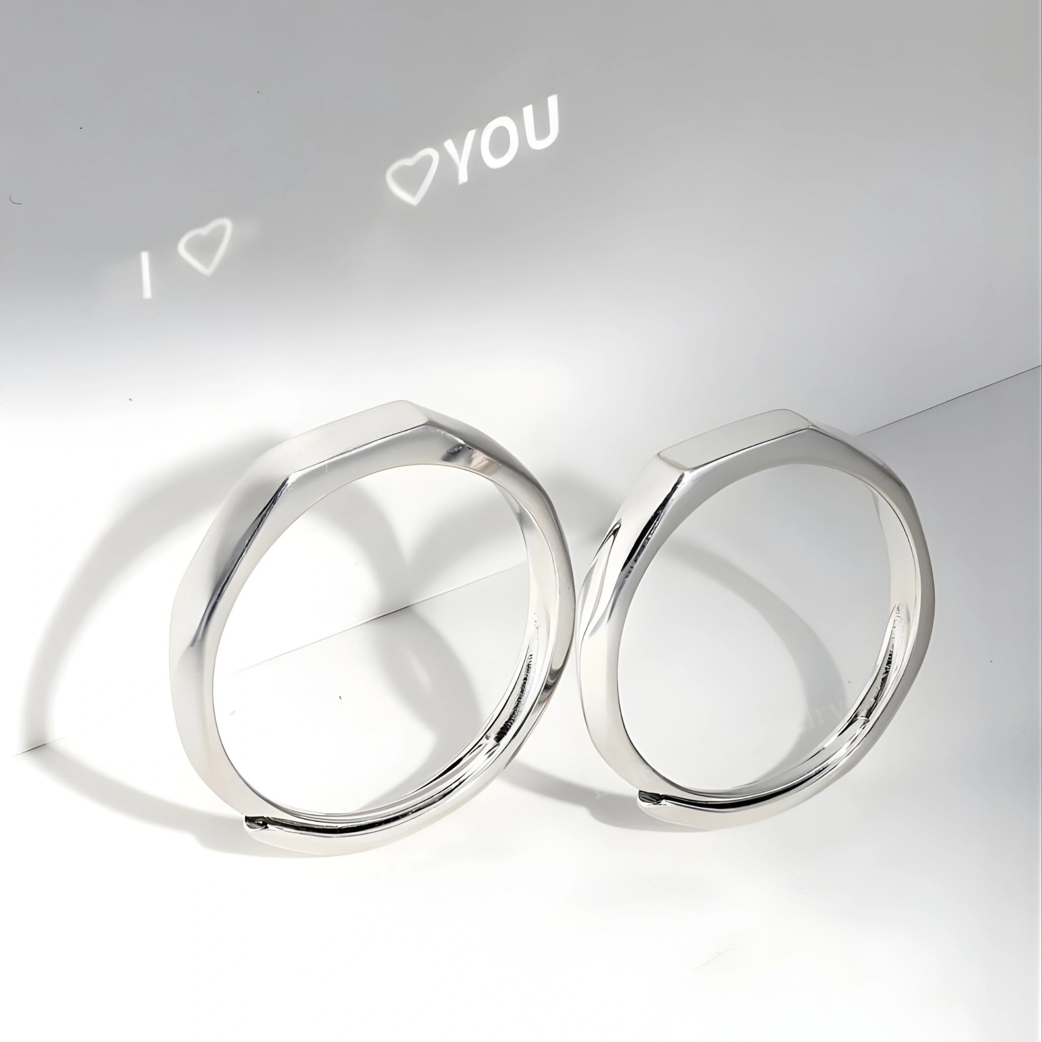 925 Silver His & Hers Flat Top Signet Ring Set – Polished Minimal Design