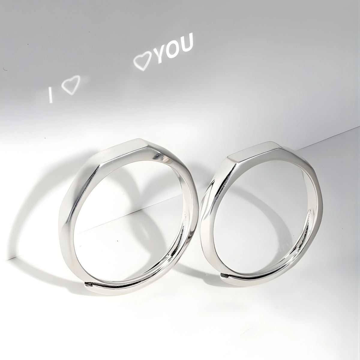 925 Silver His & Hers Flat Top Signet Ring Set – Polished Minimal Design